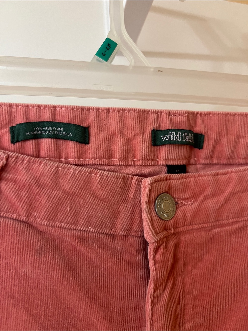 Wild Fable Pink Corduroy Flare Pants Women’s Size 12 Low Rise Stretch Retro Y2K - Picture 7 of 8
